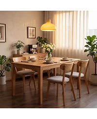 sumyeg Solid Oak Dining Chairs Set of 4, Ergonomic Wooden Chairs with Curved Backrest