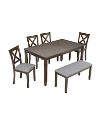 Casainc 6 Piece Wooden Dining Table Set with Table, 4 Upholstered Chairs and Bench