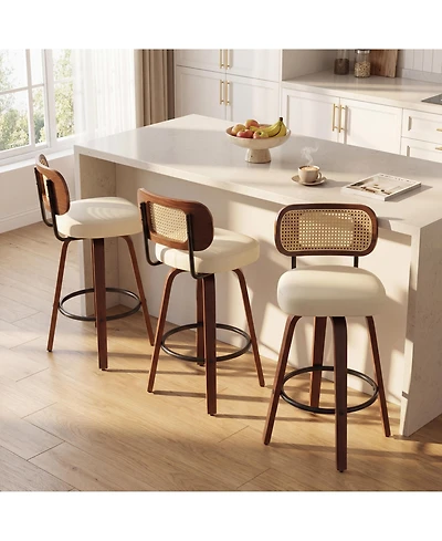 sumyeg Set of Mid-Century Modern Swivel Bar Stool with Cane Back
