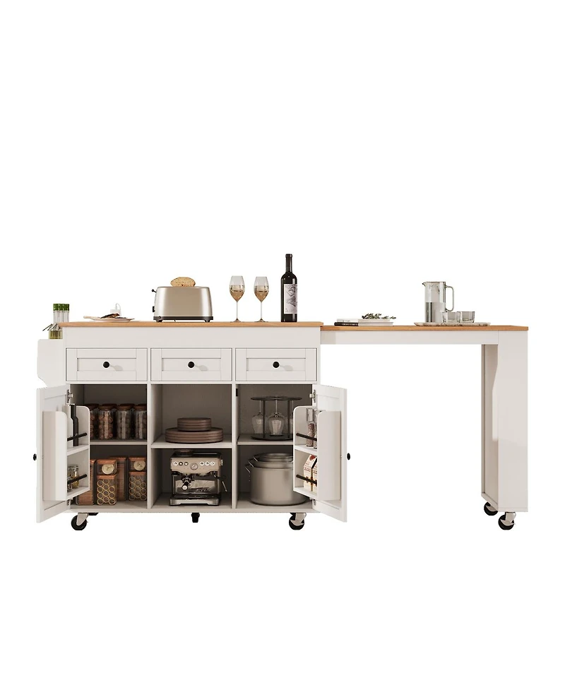Streamdale Furniture 85.5" Extendable Kitchen Island with Storage, Power Outlet, and Shelves