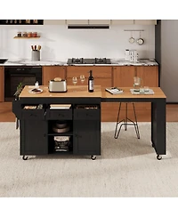 Streamdale Furniture 85.5" Extendable Kitchen Island with Storage, Power Outlet