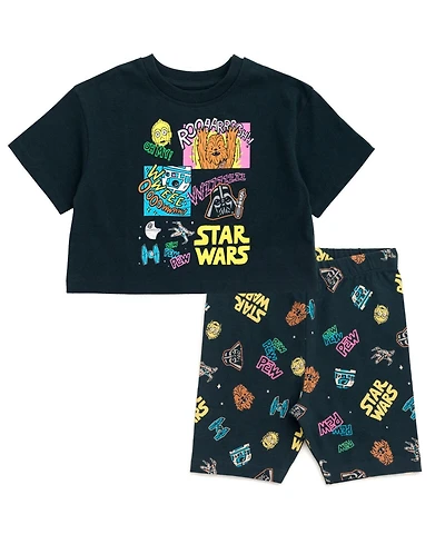 Star Wars Girls' 2-Piece Cropped Tee and Bike Shorts Set