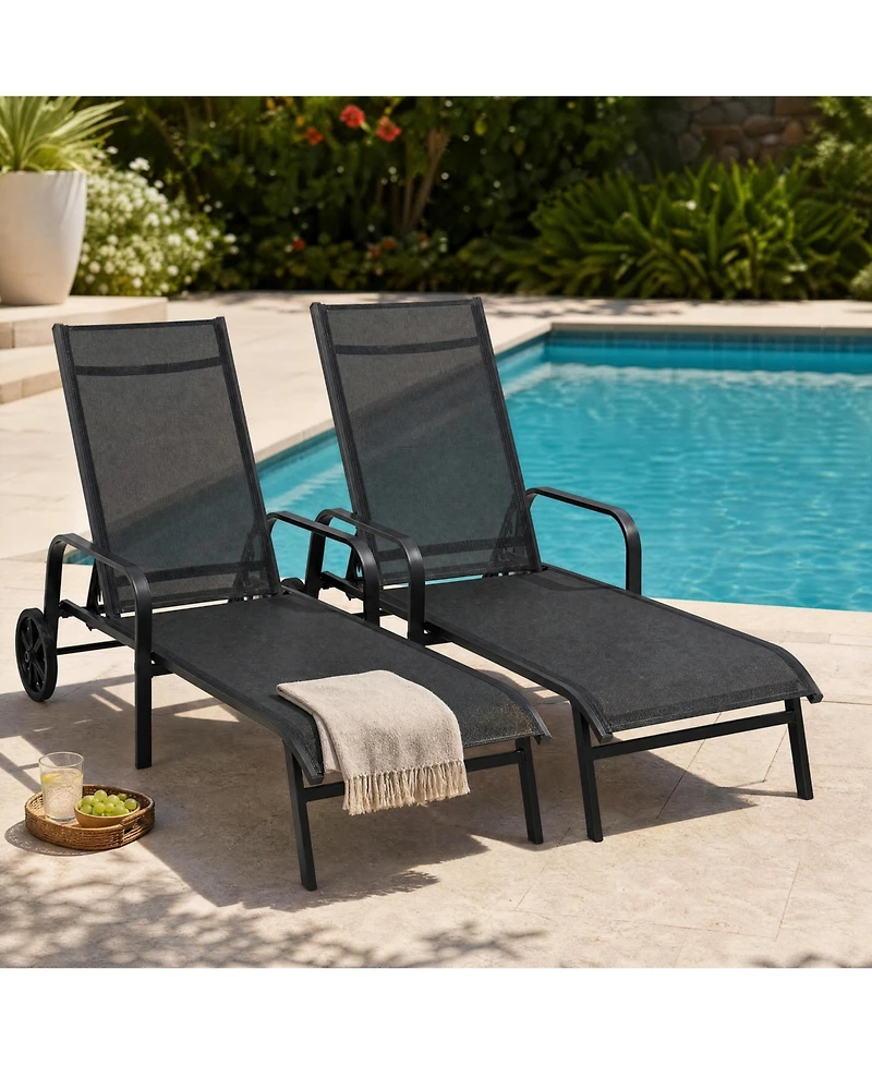 GarveeLife Set of 2 Adjustable Outdoor Chaise Lounge Chairs with Textilene Mesh, Steel Frame and Reclining Back for Patio.