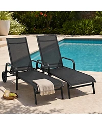 GarveeLife Set of 2 Adjustable Outdoor Chaise Lounge Chairs with Textilene Mesh, Steel Frame and Reclining Back for Patio.