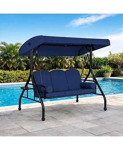 GarveeLife Outdoor Patio Swing Chair, 3 Seat Porch with Canopy, Heavy Duty Steel Frame Garden Bench, Cushioned Hanging