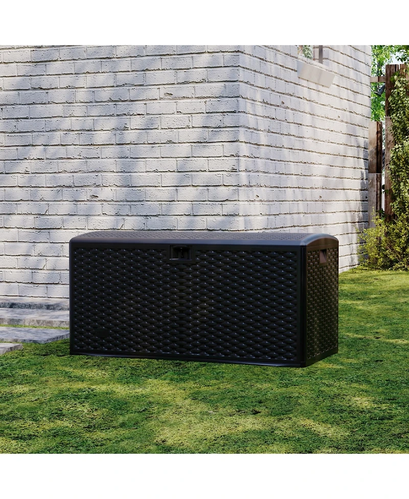 GarveeLife 99 Gallon Outdoor Resin Deck Box, 50 Inch Weatherproof Storage Bench with Hydraulic Lift and Lock for Patio or Garden