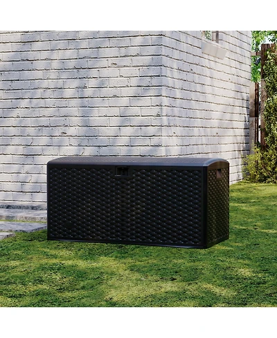 GarveeLife 99 Gallon Outdoor Resin Deck Box, 50 Inch Weatherproof Storage Bench with Hydraulic Lift and Lock for Patio or Garden