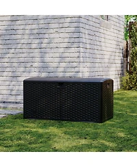 GarveeLife 99 Gallon Outdoor Resin Deck Box, 50 Inch Weatherproof Storage Bench with Hydraulic Lift and Lock for Patio or Garden