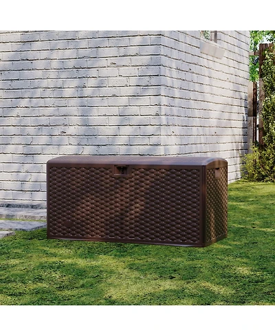 GarveeLife 99 Gallon Outdoor Resin Deck Box, 50 Inch Weatherproof Storage Bench with Hydraulic Lift and Lock for Patio or Garden