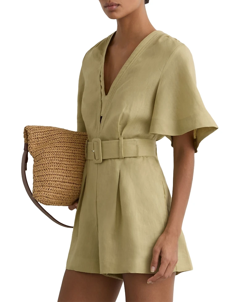 Reiss Women's Sansi Linen Belted Short-Sleeve Romper