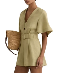 Reiss Women's Sansi Linen Belted Short-Sleeve Romper
