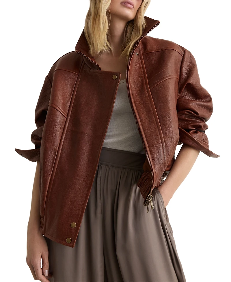 Reiss Women's Petra Textured Oversized Funnel-Neck Leather Jacket
