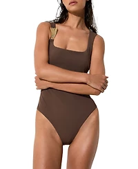 Reiss Women's Amelie Square-Neck Gold-Tone Hardware Detail Cut-Out Back One-Piece Swimsuit