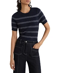 Reiss Women's Sabrina Striped Crewneck Short-Sleeve Wool-Blend Knit Top