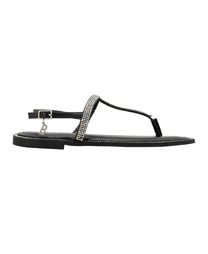 bebe Women s Rhinestone T-Strap Sandals - Flat Thong with Ankle Strap