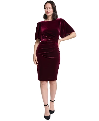 Jessica Howard Petite Boat Neck Side Tuck Short-Sleeve Dress