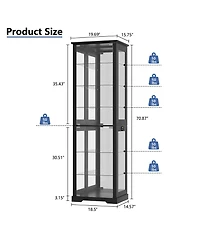 Vlsrka 70'' Tall Glass Display Cabinet with Rgb Sensor Lights and Multi-Tier Shelves