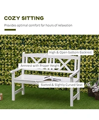 Outsunny 2-Seater Wooden Garden Bench, 4FT Outdoor Patio Loveseat with Unique X-Shape Back for Yard, Lawn, Porch, White