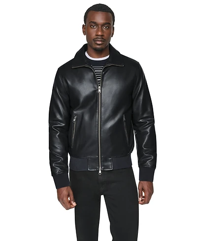 Dkny Men's Faux Leather Bomber Jacket
