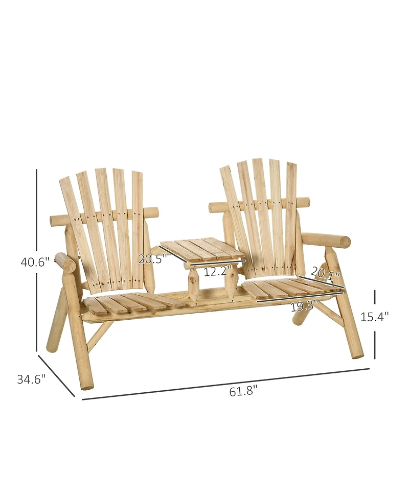 Outsunny Outdoor Patio Adirondack Double Bench w/ Center Table, Natural