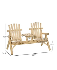 Outsunny Outdoor Patio Adirondack Double Bench w/ Center Table, Natural