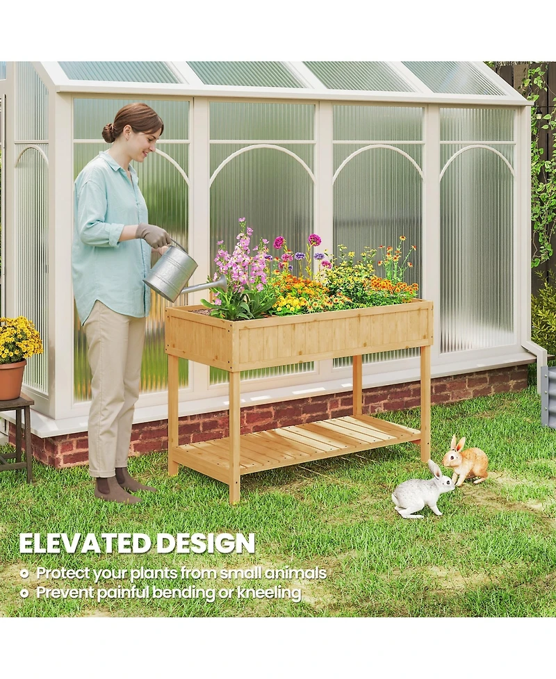 Elevated Natural Plant Stand Outdoor Flower Bed 8 Grid Box w/ Storage