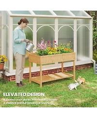 Elevated Natural Plant Stand Outdoor Flower Bed 8 Grid Box w/ Storage