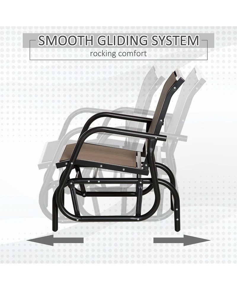 Outsunny Porch Glider, Metal Frame Swing Glider Chair with Breathable Mesh Fabric, Curved Armrests and Steel Frame for Garden, Poolside, Backyard, Bal