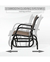 Outsunny Porch Glider, Metal Frame Swing Glider Chair with Breathable Mesh Fabric, Curved Armrests and Steel Frame for Garden, Poolside, Backyard, Bal