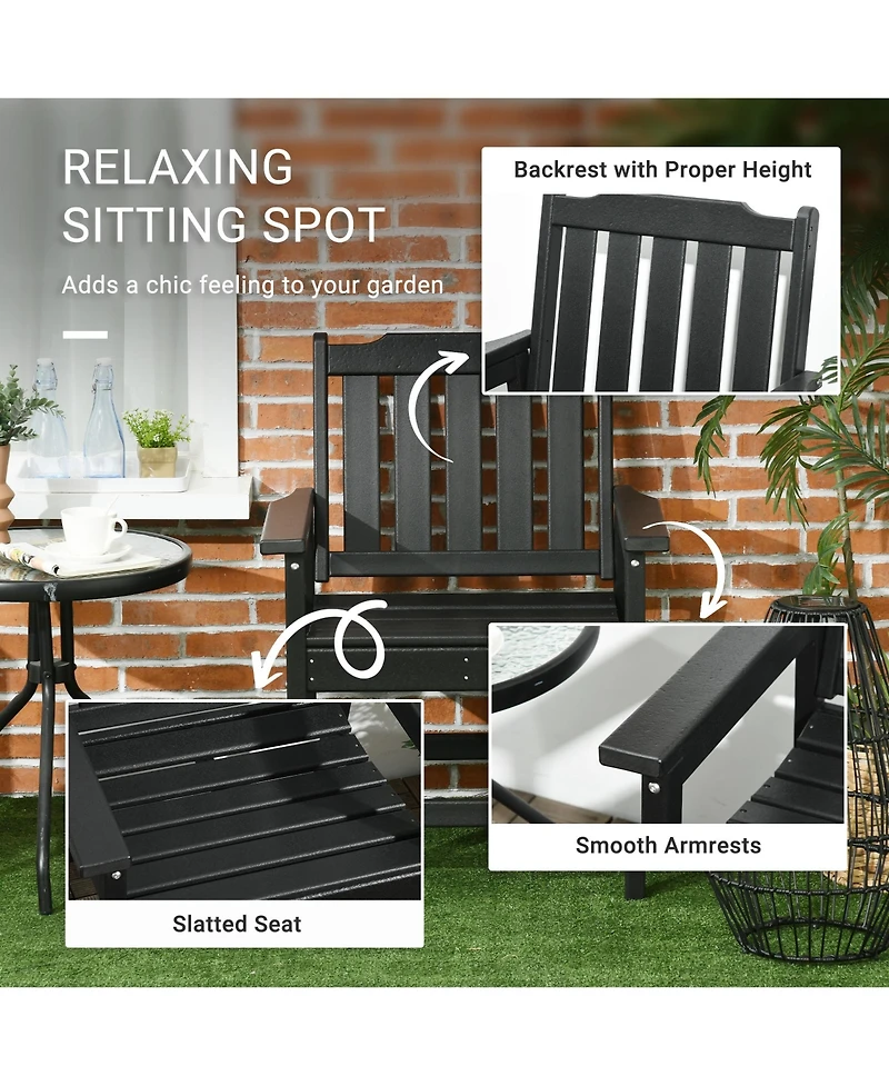 Outsunny Plastic Patio Chairs, Outdoor Dining Chair with Armrests and Slatted Back, Outdoor Armchair for Lawn, Garden, Poolside, Backyard, Black