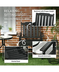 Outsunny Plastic Patio Chairs, Outdoor Dining Chair with Armrests and Slatted Back, Outdoor Armchair for Lawn, Garden, Poolside, Backyard, Black
