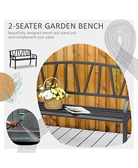 Outsunny Metal Garden Bench for 2 with Armrests, Backrest,