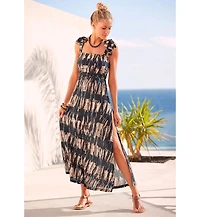 Lascana Women's Viscose Tropical Print Tie Strap Slit Halter-Neck Maxi Dress