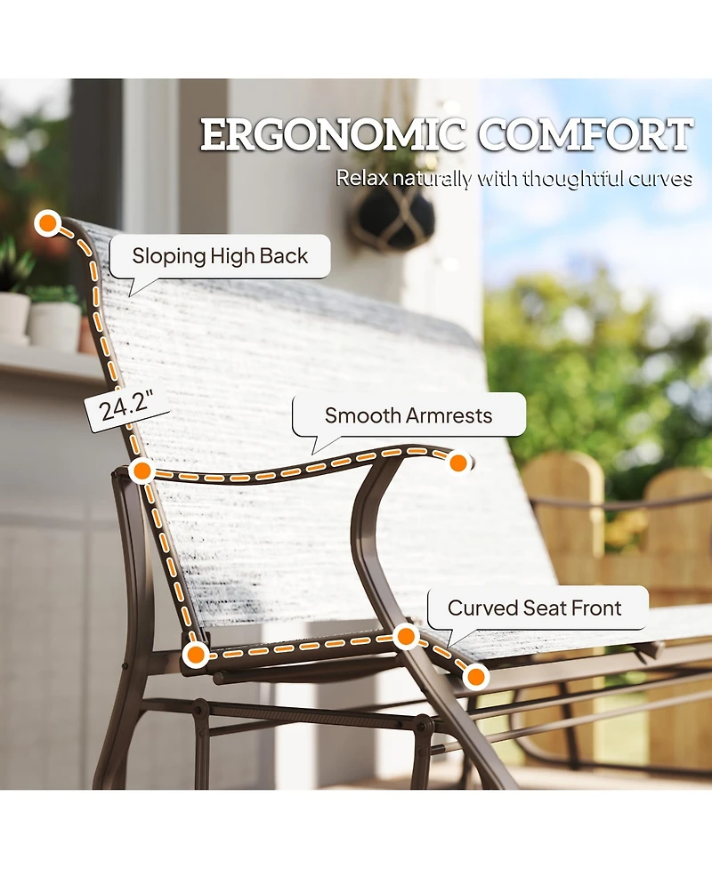 Outsunny 2-Person Outdoor Glider Bench，Patio Glider Loveseat Chair with Powder Coated Steel Frame，2 Seats Porch Rocking Glider for Backy