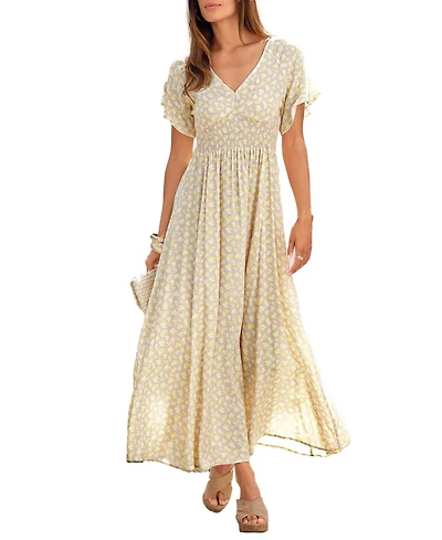 Lascana Women's Floral V-Neck Maxi Dress