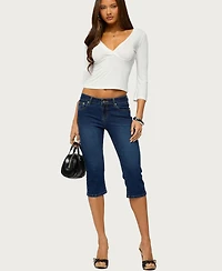 Edikted Women's Mar V Neck Quarter Sleeve Top