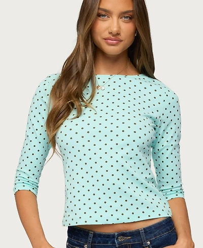 Edikted Women's Lela Polka Dot Quarter Sleeve Top