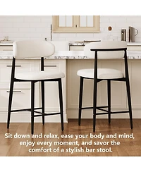 Maison Boucle Mid-Century Modern Counter Height Bar Stools Set of 4, Linen Upholstered, Natural Finish Leg Frame, Kitchen Island Seating, 26" Seat H