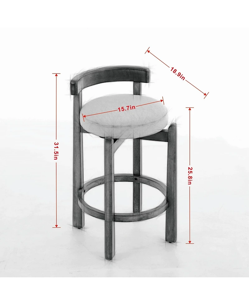 Maison Boucle Swivel Counter Height Bar Stools Set of 2, Linen Upholstered, Mid-Century Modern Stool with Back, Footrest, 26" Seat