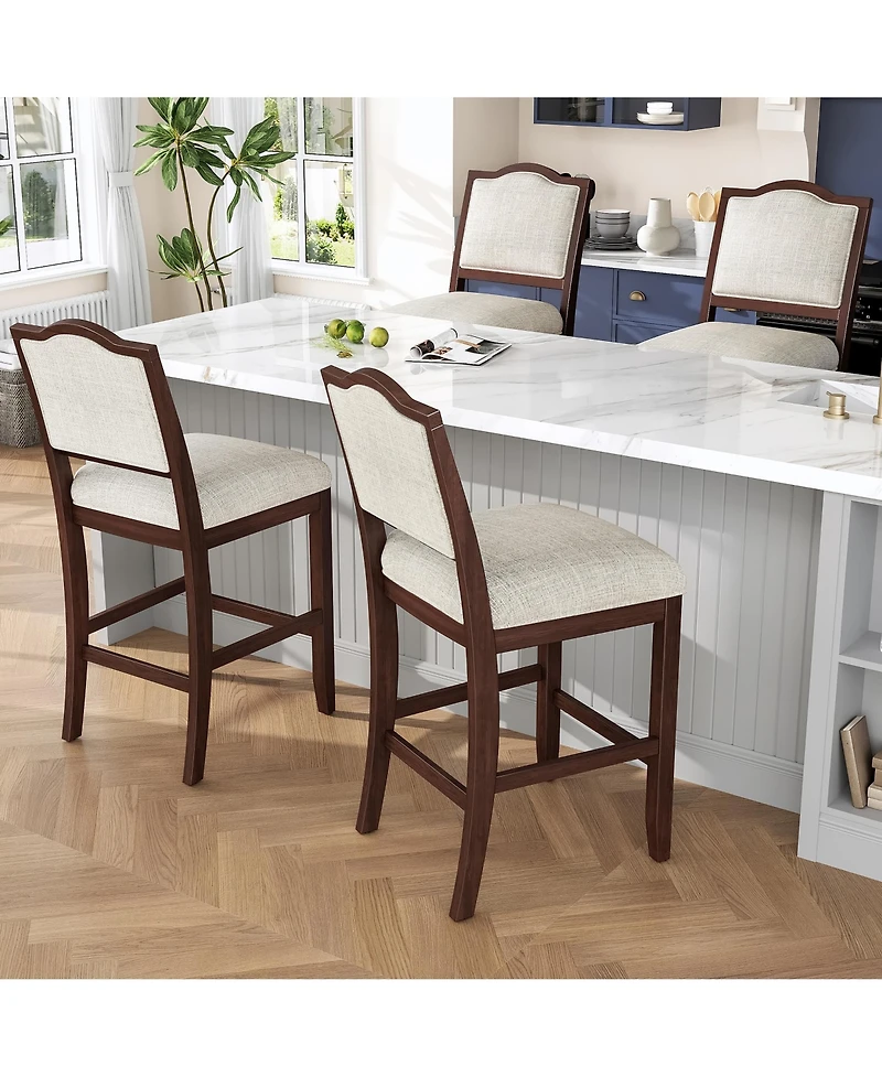 Maison Boucle Counter Height Bar Stools Set of 2, Solid Wood Frame, Upholstered Seat And Back, Curved Backrest, Kitchen Island Seating