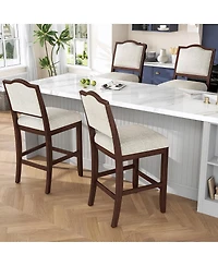 Maison Boucle Counter Height Bar Stools Set of 2, Solid Wood Frame, Upholstered Seat And Back, Curved Backrest, Kitchen Island Seating