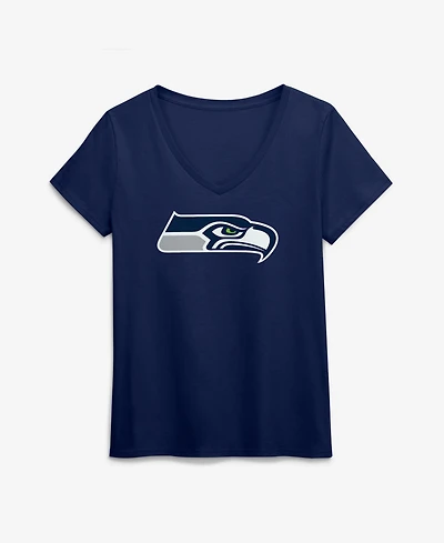 Logo Athletic Women's College Navy Seattle Seahawks Primary V-Neck T-Shirt
