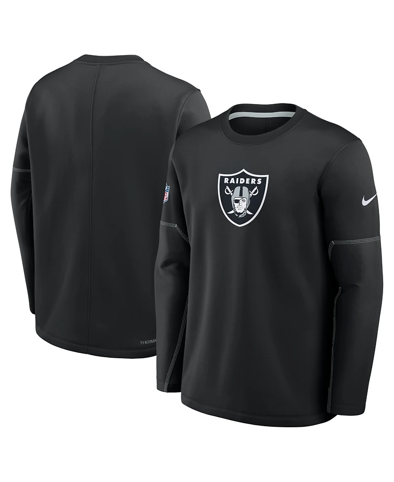 Nike Men's Black Las Vegas Raiders Sideline Coaches Midweight Therma-fit Sweatshirt