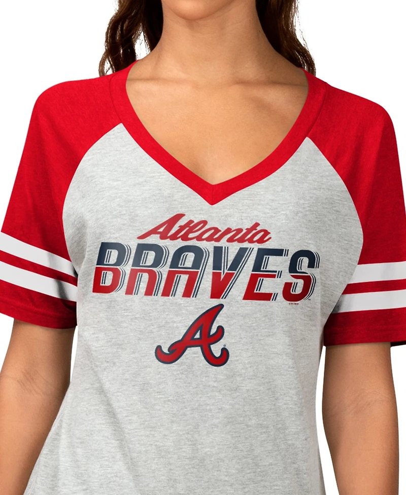 G-iii 4Her by Carl Banks Women's Heather Gray Atlanta Braves Goal Line Raglan V-Neck T-Shirt
