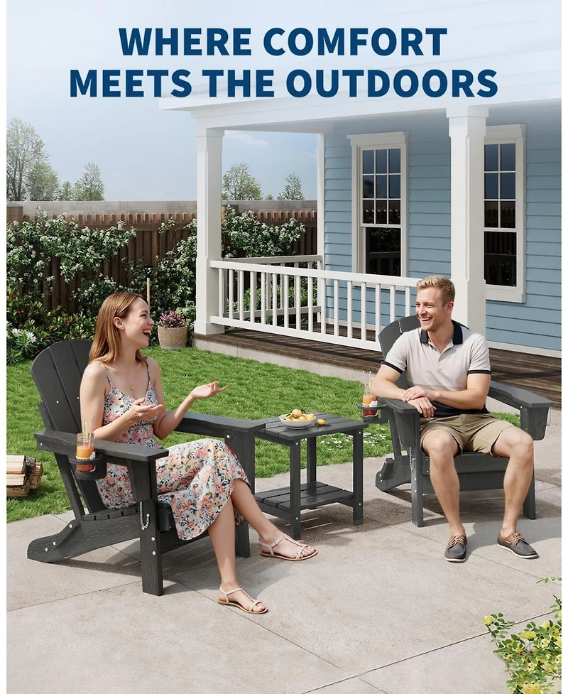 gaomon All-Weather Hdpe Outdoor Folding Adirondack Chair Set of 4 with 2 Side Table for patios, Decks, Gardens