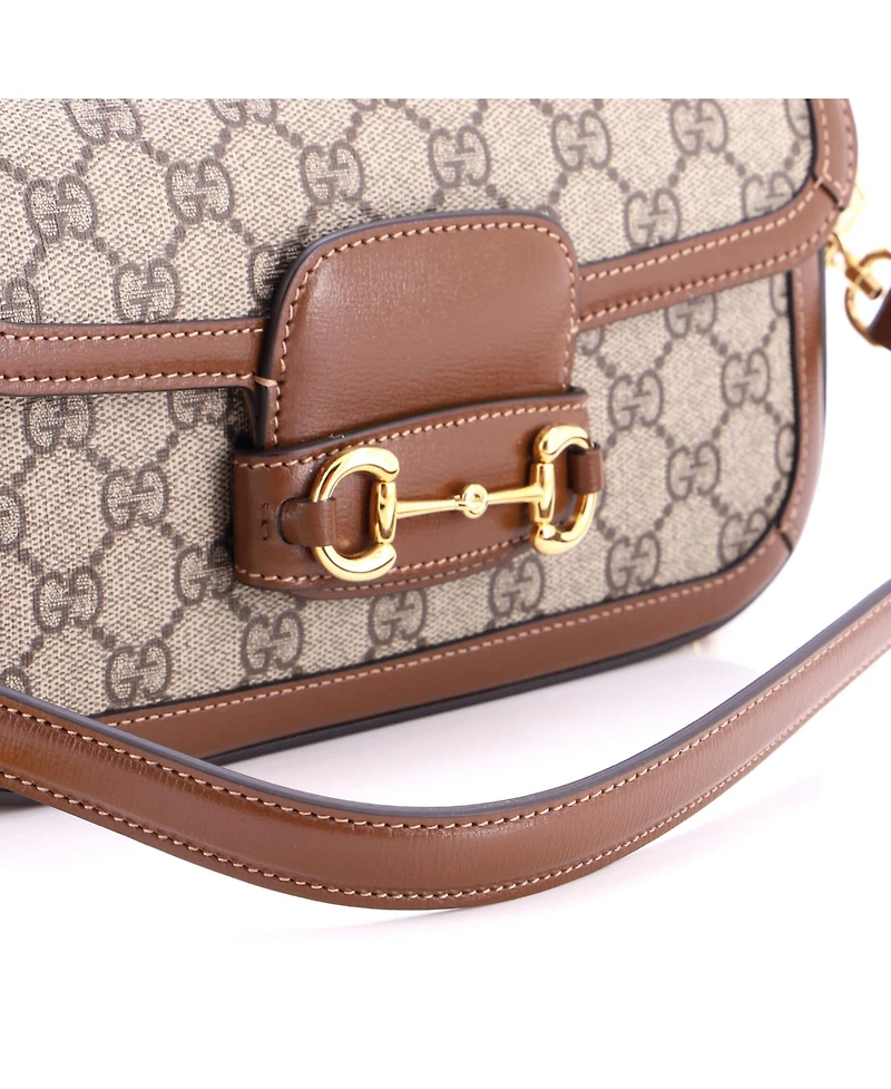 Pre-Owned Gucci East West Horsebit 1955 Shoulder Bag Gg Coated Canvas with Leather