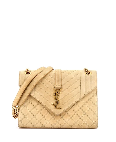 Pre-Owned Saint Laurent Small Classic Monogram Envelope Satchel Quilted Suede
