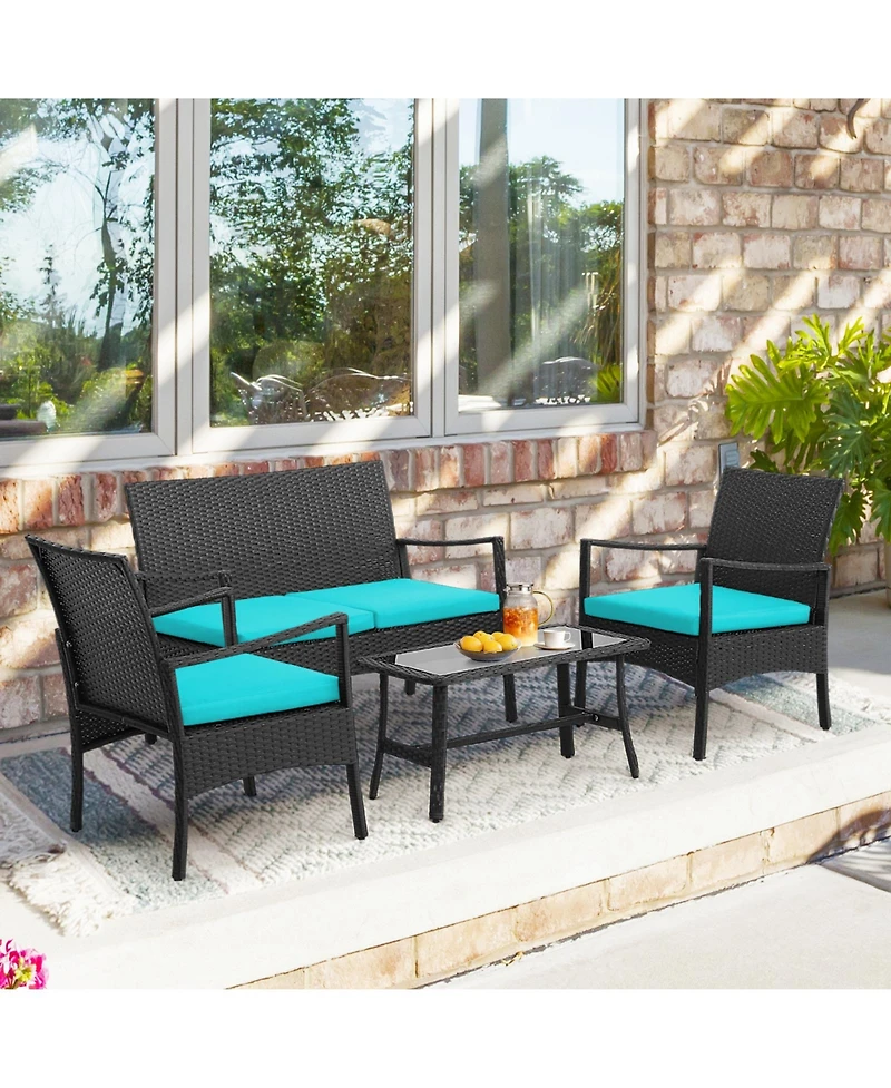 Costway 8Piece Patio Wicker Furniture Set Cushioned Chairs and Loveseat with Coffee Table Garden