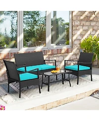 Costway 8Piece Patio Wicker Furniture Set Cushioned Chairs and Loveseat with Coffee Table Garden
