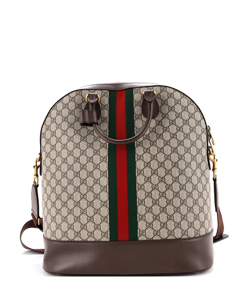 Pre-Owned Gucci Small Savoy Web Bowling Tote Gg Coated Canvas and Leather